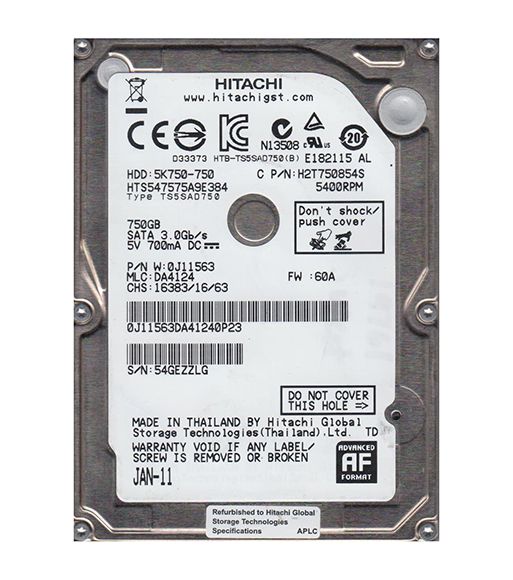 0J11563 Hitachi TravelStar 5K750 750GB 5400RPM SATA 3Gb/s 8MB Cache 2.5-inch Hard Drive