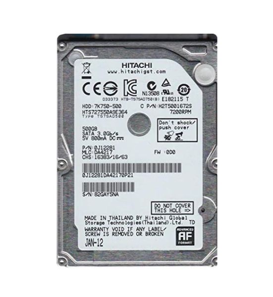 0J12281 Hitachi Travelstar 7K750 500GB 7200RPM SATA 3Gb/s 16MB Cache 2.5-inch Hard Drive