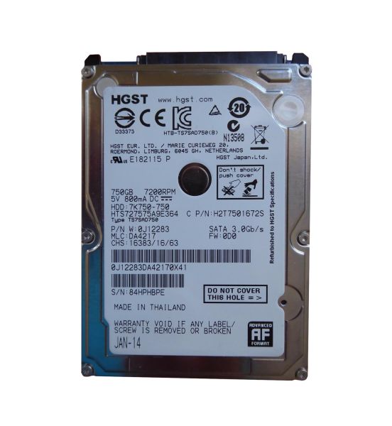 0J12283 Hitachi Travelstar 7K750 750GB 7200RPM SATA 3Gb/s 16MB Cache 2.5-inch Hard Drive