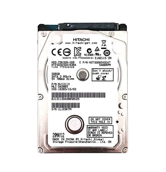 0J13113 Hitachi Travelstar Z5K320 320GB 5400RPM SATA 3Gb/s 8MB Cache 2.5-inch Hard Drive