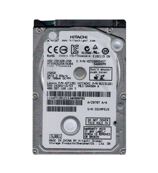 0J13122 Hitachi Travelstar Z5K320 250GB 5400RPM SATA 3Gb/s 8MB Cache 2.5-inch Hard Drive