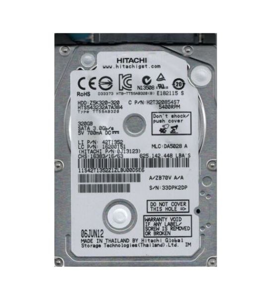 0J13123 Hitachi Travelstar Z5K320 320GB 5400RPM SATA 3Gb/s 8MB Cache 2.5-inch Hard Drive