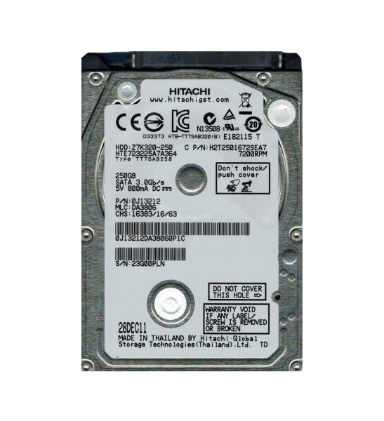 0J13212 Hitachi TravelStar 250GB 7200RPM SATA 3Gb/s 16MB Cache 2.5-inch Hard Drive
