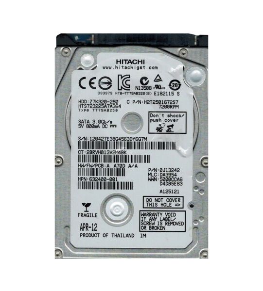 0J13242 Hitachi Travelstar Z7K320 250GB 7200RPM SATA 3Gb/s 16MB Cache 2.5-inch Hard Drive