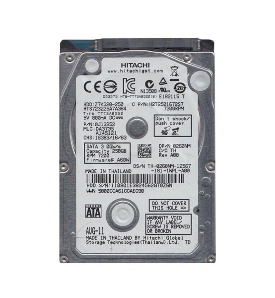 0J13252 Hitachi Travelstar Z7K320 250GB 7200RPM SATA 3Gb/s 16MB Cache 2.5-inch Hard Drive