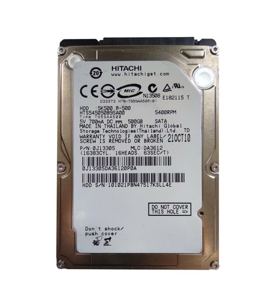 0J13305 Hitachi Travelstar 5K500.B 500GB 5400RPM SATA 1.5Gb/s 8MB Cache 2.5-inch Hard Drive