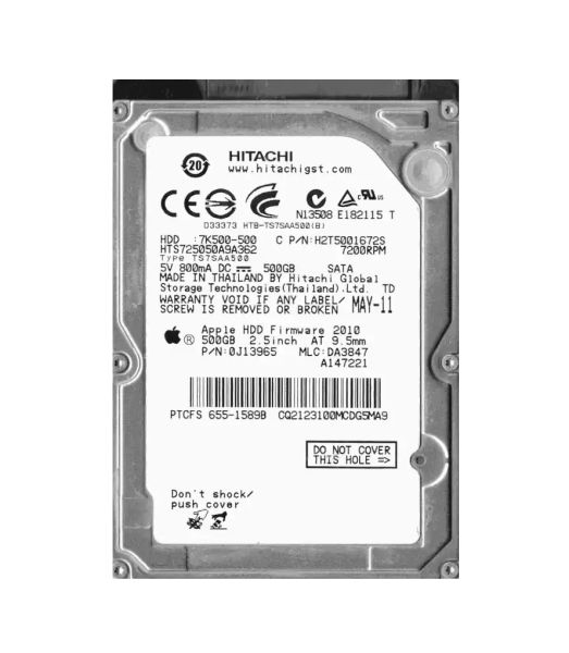 0J13965 Hitachi Travelstar 7K500 500GB 7200RPM SATA 3Gbps 16MB Cache 2.5-inch Hard Drive
