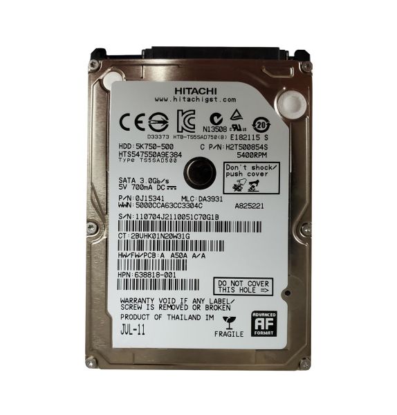 0J15341 Hitachi Travelstar 5K750 500GB 5400RPM SATA 3Gb/s 8MB Cache 2.5-inch Hard Drive
