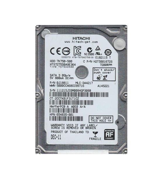 0J18811 Hitachi Travelstar 7K750 500GB 7200RPM SATA 3Gb/s 16MB Cache 2.5-inch Hard Drive