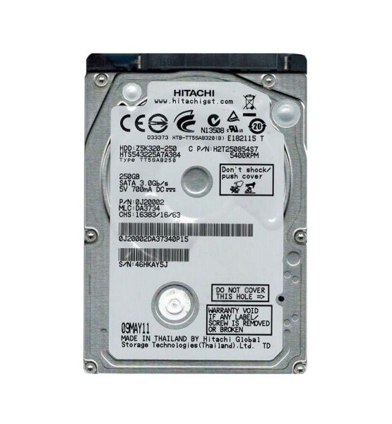 0J20002 Hitachi Travelstar Z5K320 250GB 5400RPM SATA 3Gb/s 8MB Cache 2.5-inch Hard Drive