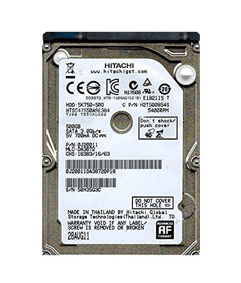 0J20011 Hitachi Travelstar 5K750 500GB 5400RPM SATA 3Gb/s 8MB Cache 2.5-inch Hard Drive