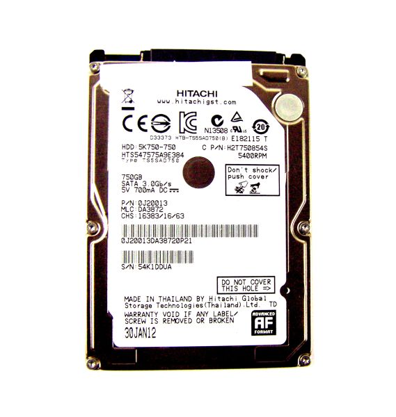 0J20013 Hitachi Travelstar 5K750 750GB 5400RPM SATA 3Gb/s 8MB Cache 2.5-inch Hard Drive