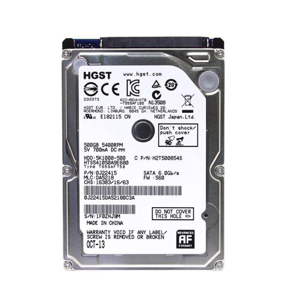 0J22415 Hitachi Travelstar 5K1000 500GB 5400RPM SATA 6Gb/s 8MB Cache 2.5-inch Hard Drive