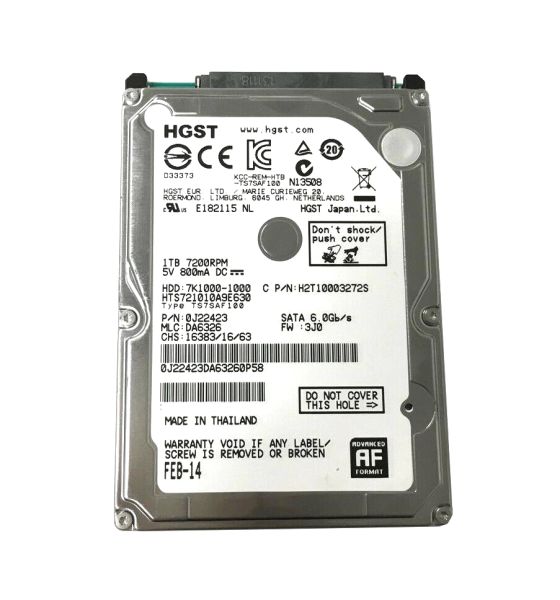 0J22423 Hitachi TravelStar 7K1000 1TB 7200RPM SATA 6Gb/s 32MB Cache 2.5-inch Laptop Hard Drive