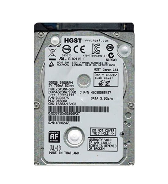 0J23375 Hitachi CinemaStar Z5K500 500GB 5400RPM SATA 3Gb/s 8MB Cache 2.5-inch Hard Drive