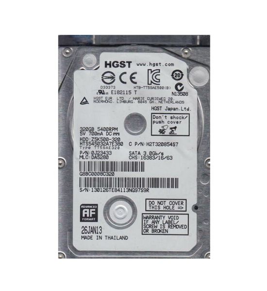 0J23433 Hitachi Travelstar Z5K500 320GB 5400RPM SATA 3Gb/s 8MB Cache 2.5-inch Hard Drive