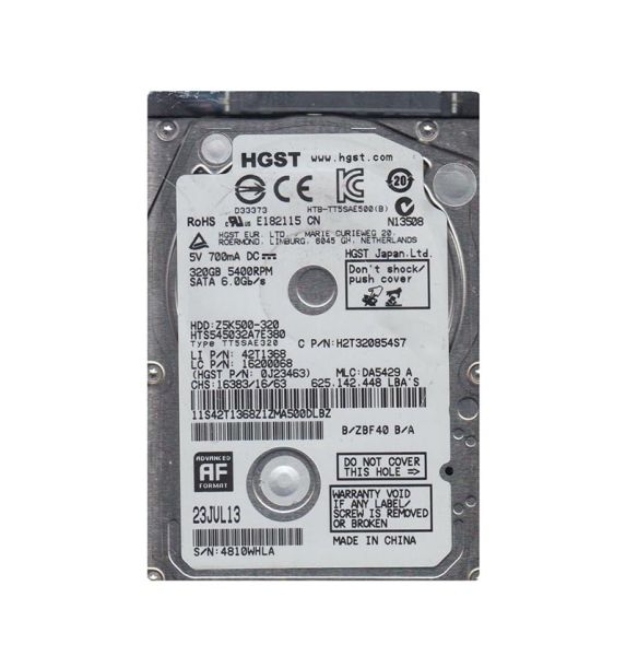 0J23463 Hitachi Travelstar Z5K500 320GB 5400RPM SATA 3Gb/s 8MB Cache 2.5-inch Hard Drive