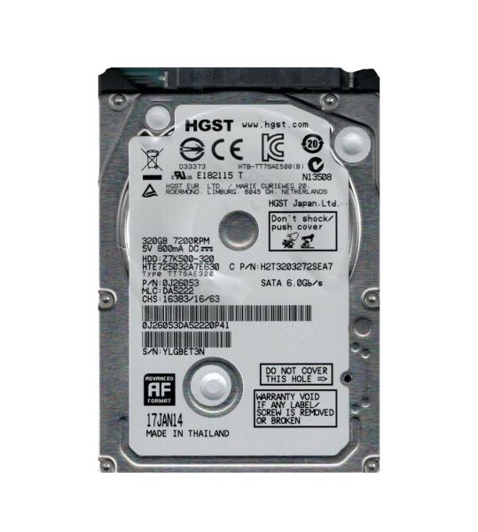 0J26053 Hitachi Travelstar Z7K500 320GB 7200RPM SATA 6Gbps 32MB Cache 2.5-inch Hard Drive