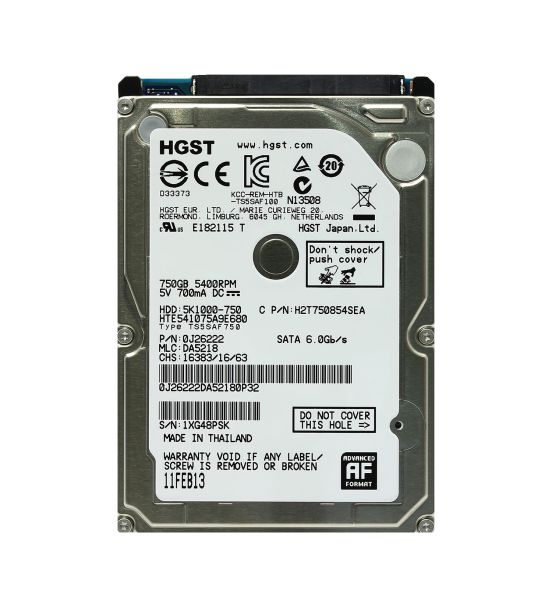 0J26222 Hitachi TravelStar 5K1000 EA 750GB 5400RPM SATA 6Gb/s 8MB Cache2.5-inch Hard Drive