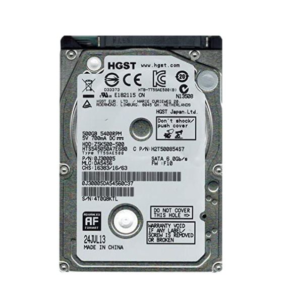 0J30005 Hitachi Travelstar Z5K500 500GB 5400RPM SATA 6Gbps 8MB Cache 2.5-inch Hard Drive