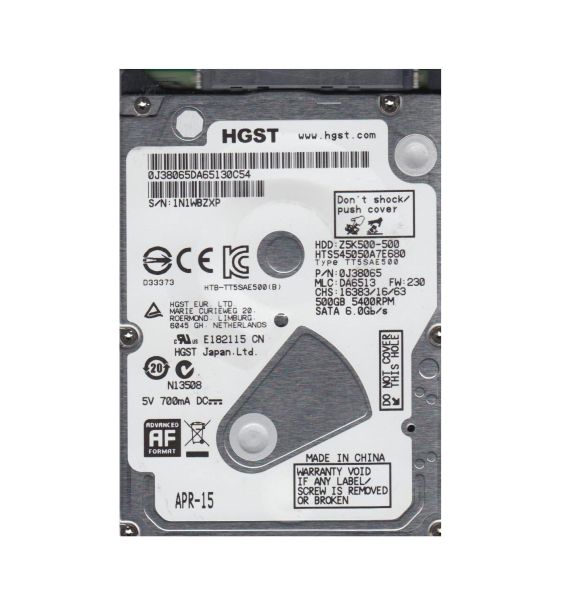 0J38065 Hitachi Travelstar Z5K500 500GB 5400RPM SATA 6Gb/s 8MB Cache 2.5-inch Hard Drive
