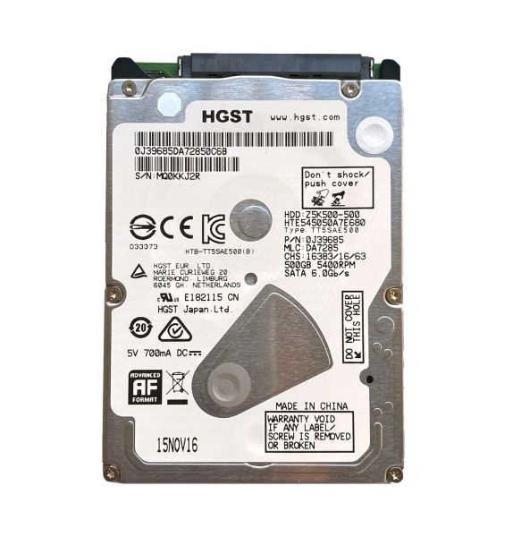 0J39685 Hitachi Travelstar Z5K500 500GB 5400RPM SATA 6Gb/s 8MB Cache 2.5-inch Hard Drive