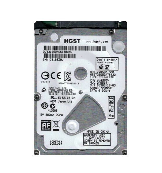 0J43105 Hitachi Travelstar Z7K500 EA 500GB 7200RPM SATA 6Gb/s 32MB Cache 2.5-inch Hard Drive