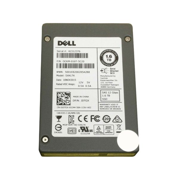 0JDTGX Dell SanDisk 1.6TB Multi-Level Cell SAS 12Gb/s 2.5-inch Solid State Drive