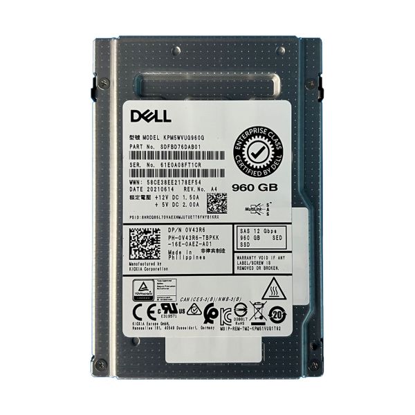 0V43R6 Dell Kioxia 960GB SAS 12GB/s Mixed Use 512e FIPS 140-2 2.5-inch Solid State Drive