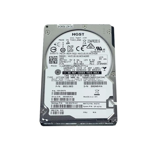 108-00476 NetApp 1.8TB 10000RPM SAS 12Gb/s 2.5-Inch Hard Drive