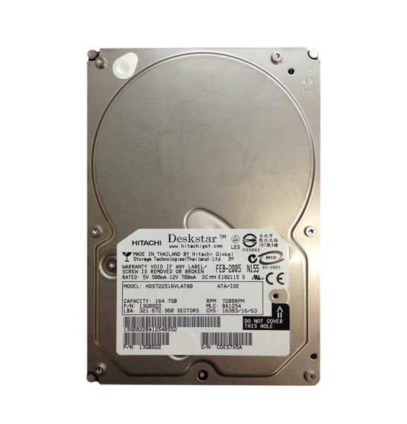 13G0822 Hitachi Deskstar 7K250 164GB 7200RPM IDE/ATA 8MB Cache 3.5-inch Hard Drive