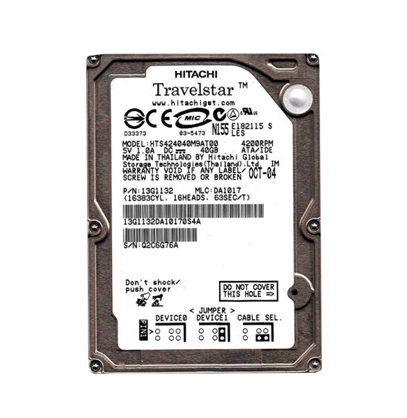 13G1132 Hitachi TravelStar 40GB 4200RPM ATA-100 2MB Cache 44-Pin 2.5-inch Laptop Hard Drive