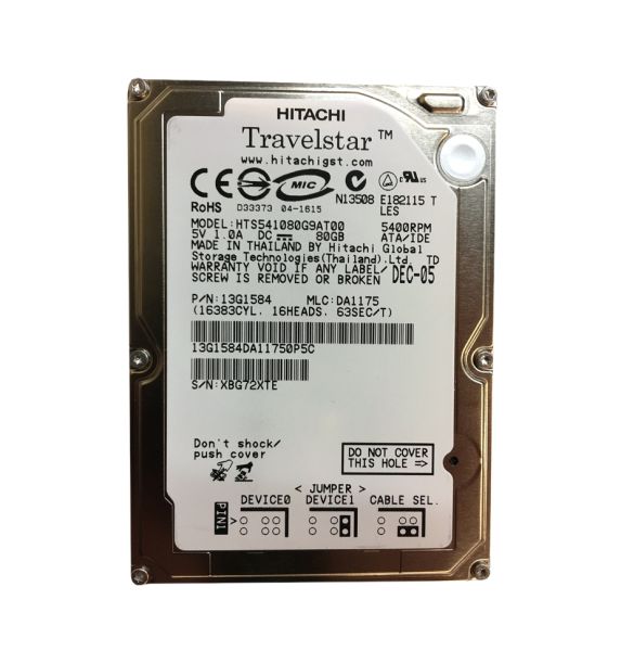 13G1584 Hitachi Travelstar HTS541080G9AT00 80GB 5400RPM ATA-100 8MB Cache 2.5-inch Laptop Hard Drive