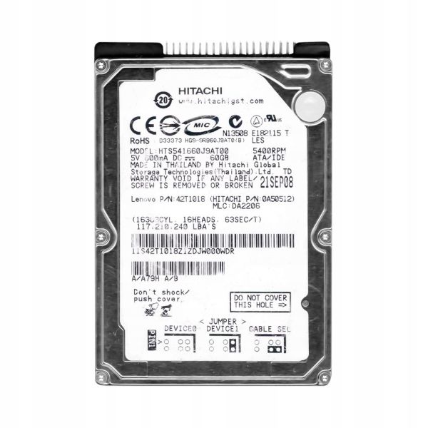 0A50512 Hitachi Travelstar 5K160 60GB 5400RPM ATA-100 8MB Cache 2.5-inch Hard Drive