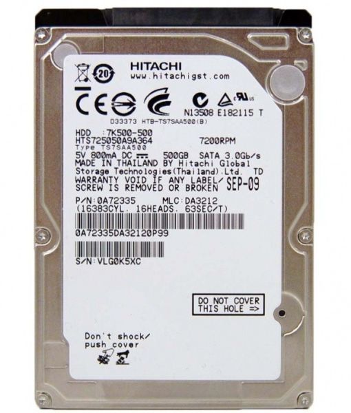 7K500-500 Hitachi Travelstar 7K500 500GB 7200RPM SATA 3Gb/s 16MB Cache 2.5-inch Hard Drive
