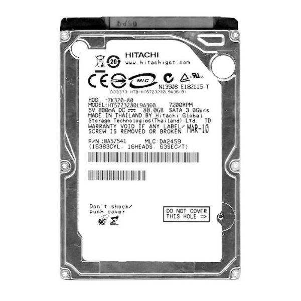 HTS723280L9A360 Hitachi Travelstar 7K320 80GB 7200RPM SATA 3GB/s 16MB Cache 2.5-inch Hard Disk Drive