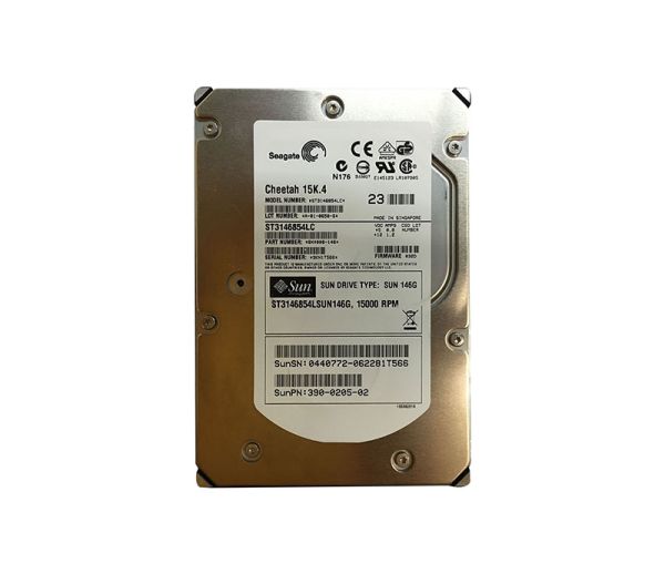 390-0205 Sun 146GB 15000RPM Ultra-320 SCSI LVD Hot-Pluggable 8MB Cache 80-Pin 3.5-inch Hard Drive