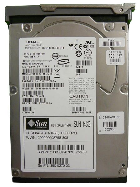 390-0270 Sun 146GB 10000RPM Fibre Channel 2GB/s Hot-Pluggable 3.5-inch Hard Drive