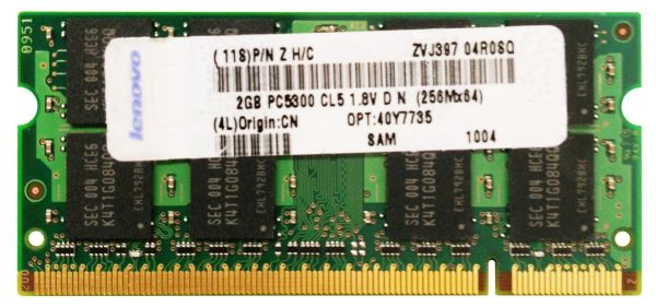 40Y7735 Lenovo 2GB DDR2-667MHz PC2-5300 non-ECC Unbuffered CL5 200-Pin SoDimm 1.8V Memory Module