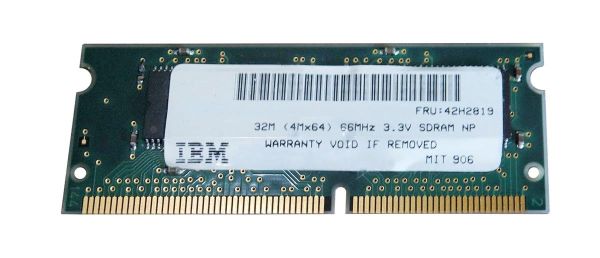 42H2819 IBM 32MB 66MHz PC66 non-ECC Unbuffered CL2 144-pin SoDimm Memory Module