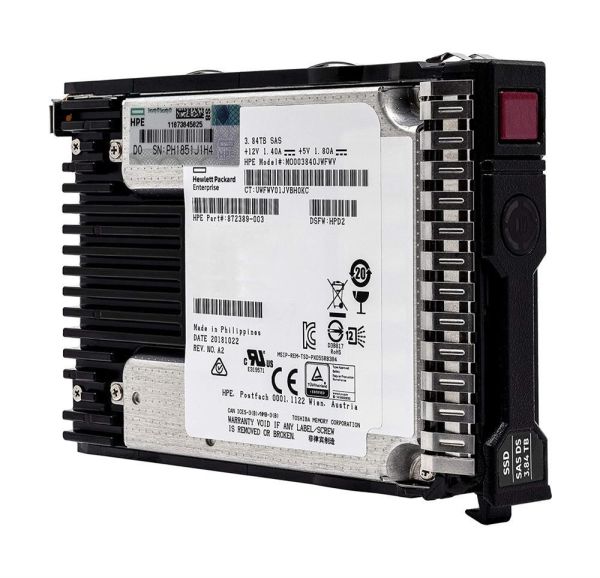 872389-003 HP 3.84TB SAS 12Gb/s 2.5-inch SFF Read Intensive Hot Swap Smart Carrier (SC) Digitally Signed Firmware Solid State Drive