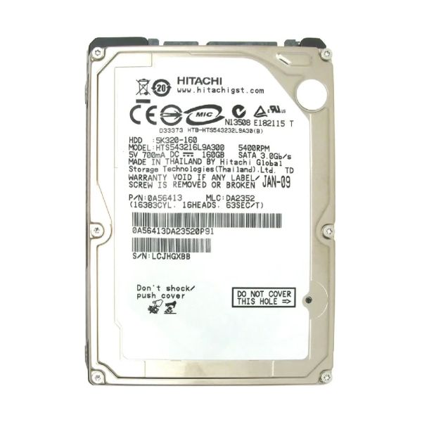 0A56413 HGST Travelstar 5K320 HTS543216L9A300 160GB 5400RPM SATA 3Gb/s 8MB Cache Hot Swappable 2.5-inch Plug-in Module Hard Drive