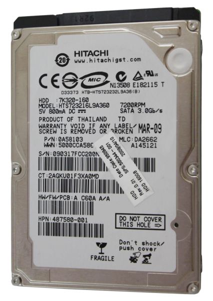 487580-001 HP 160GB 7200RPM SATA 3GB/s 2.5-inch Hard Drive