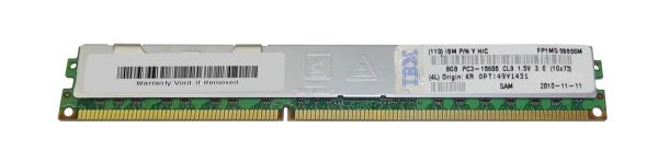 49Y1431 IBM 8GB DDR3-1333MHz PC3-10600 ECC Registered CL9 240-Pin DIMM 1.35V Low Voltage Dual Rank Very Low Profile (VLP) Memory Module