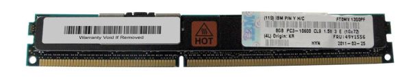 49Y1556 IBM 8GB DDR3-1333MHz PC3-10600 ECC Registered CL9 240-Pin DIMM 1.35V Low Voltage Dual Rank Very Low Profile (VLP) Memory Module