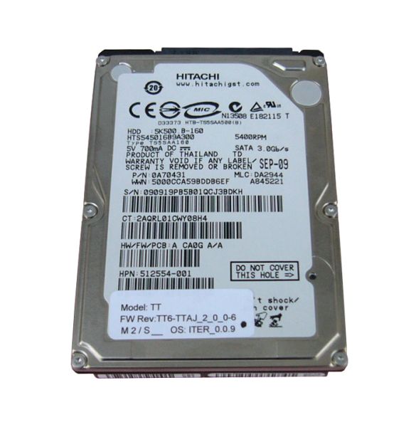 512554-001 HP 160GB 5400RPM SATA 3.0Gb/s 2.5-inch Laptop Hard Drive