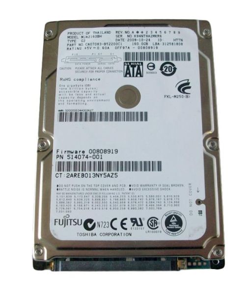 514074-001 HP 160GB 5400RPM SATA 3GB/s 2.5-inch Hard Drive