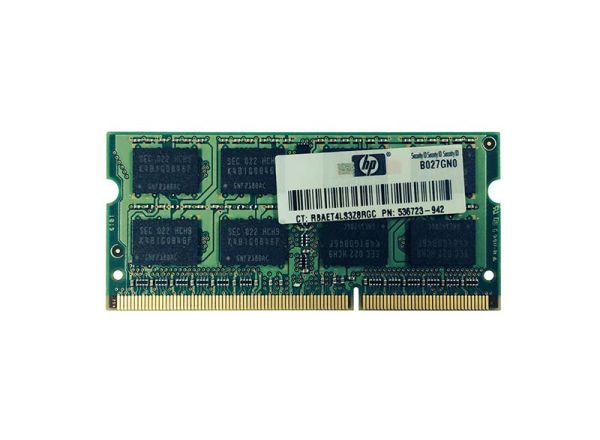 536723-942 HP 2GB DDR3-1333MHz PC3-10600 non-ECC Unbuffered CL9 204-Pin SoDimm 1.35V Low Voltage Single Rank Memory Module