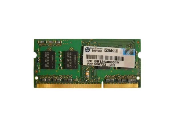 536723-952 HP 2GB DDR3-1333MHz PC3-10600 non-ECC Unbuffered CL9 204-Pin SoDimm 1.35V Low Voltage Single Rank Memory Module