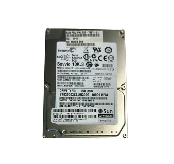 540-7867 Sun 300GB 10000RPM SAS 6GB/s Hot-Pluggable 16MB Cache 2.5-inch Hard Drive